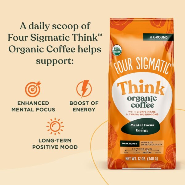 Four Sigmatic Calm Organic Decaf Ground Coffee | Swiss Water Decaf Coffee Ground | Decaffeinated Coffee with Chaga & Reishi