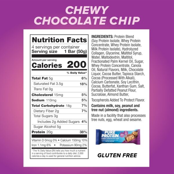 Pure Protein Bars, High Protein, Nutritious Snacks to Support Energy, Low Sugar, Gluten Free, Chocolate Salted Caramel 1.76 oz.,
