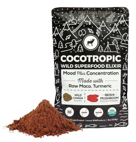Organic Cocotropic Superfood Mushroom Hot Chocolate Mix, 16 oz | Non-GMO, Vegan, Gluten Free, Mood, Raw Cacao, Reishi Mushrooms,