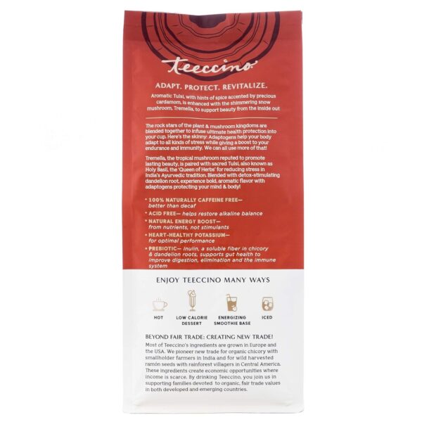 Teeccino Tremella Tulsi Coffee Alternative – Cardamom – Organic Adaptogenic Herbal Mushroom Coffee, Medium Roast, Caffeine Free,