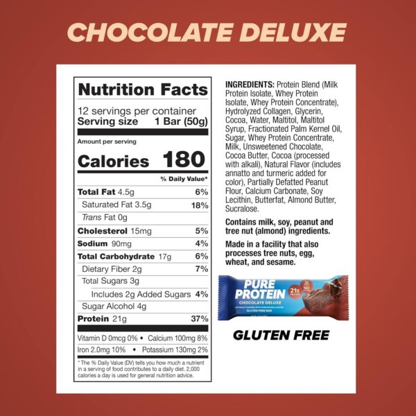 Pure Protein Bars, High Protein, Nutritious Snacks to Support Energy, Low Sugar, Gluten Free, Chocolate Salted Caramel 1.76 oz.,
