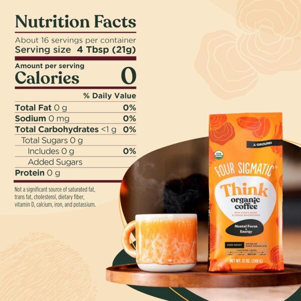 Four Sigmatic Calm Organic Decaf Ground Coffee | Swiss Water Decaf Coffee Ground | Decaffeinated Coffee with Chaga & Reishi