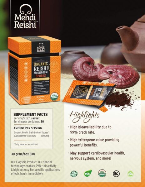 Organic Reishi Mushroom Spores 30 Servings – 100% Pure, Premium and Organic Spores-Ganoderma Lucidum, Lingzhi – High Potency