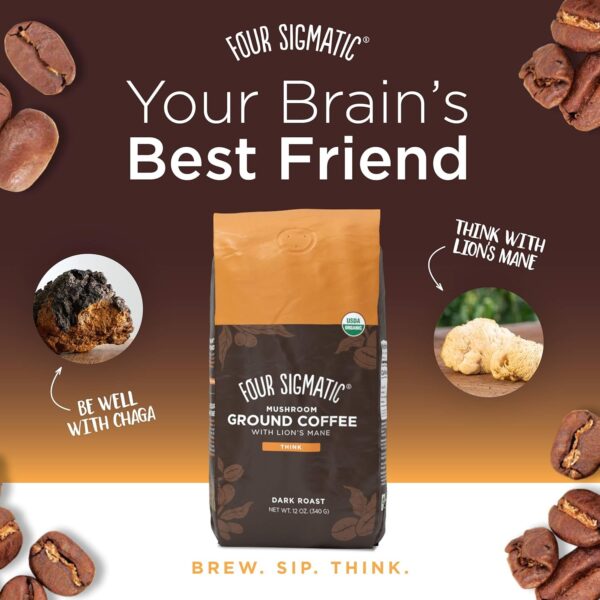 Four Sigmatic Lion’s Mane Mushroom Coffee Alternative with Organic Mushroom Ground Coffee | Focus, Memory & Immune Support