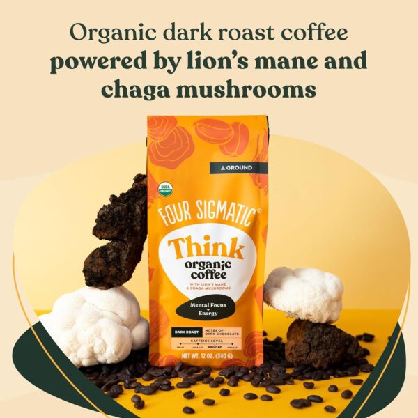 Four Sigmatic Calm Organic Decaf Ground Coffee | Swiss Water Decaf Coffee Ground | Decaffeinated Coffee with Chaga & Reishi
