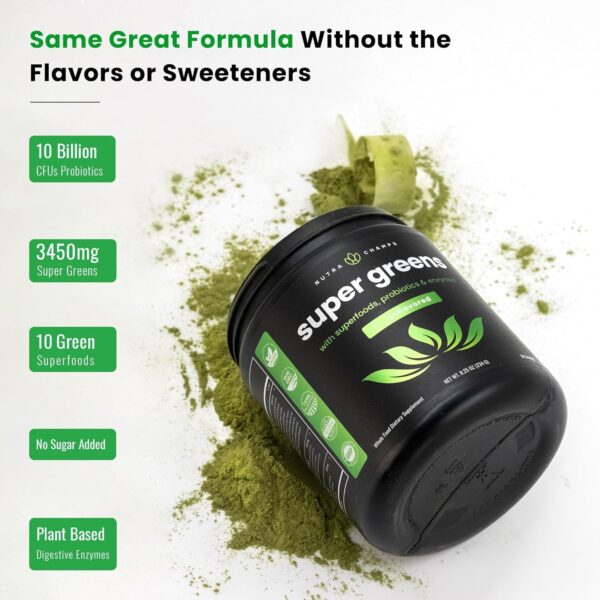 NutraChamps Super Greens Powder Premium Superfood | 20+ Organic Green Veggie Whole Foods | Alfalfa, Spirulina, Chlorella & More