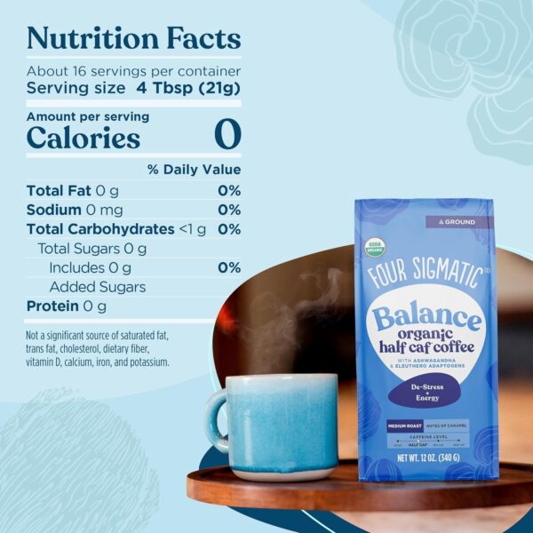 Four Sigmatic Calm Organic Decaf Ground Coffee | Swiss Water Decaf Coffee Ground | Decaffeinated Coffee with Chaga & Reishi