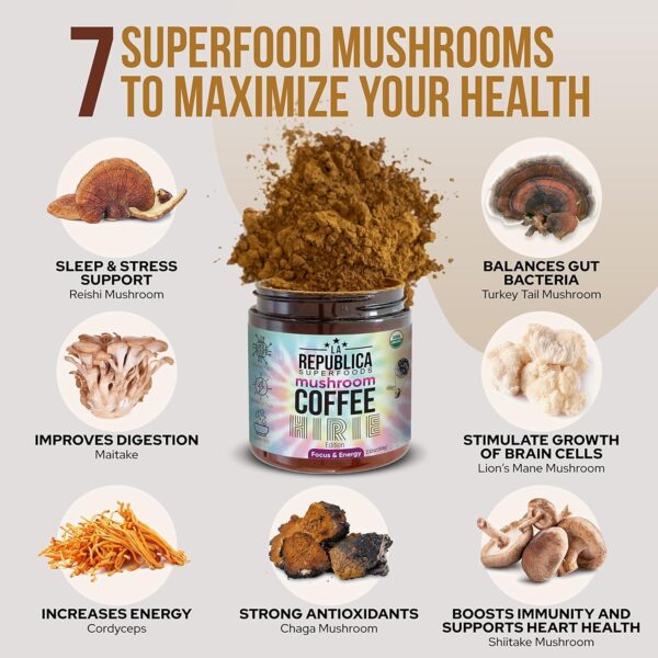 LRLA SUPERFOODS Organic Mushroom Coffee (HIRIE Special Edition) 35 Servings with 7 Superfood Shrooms, 100% Fair Trade Rich